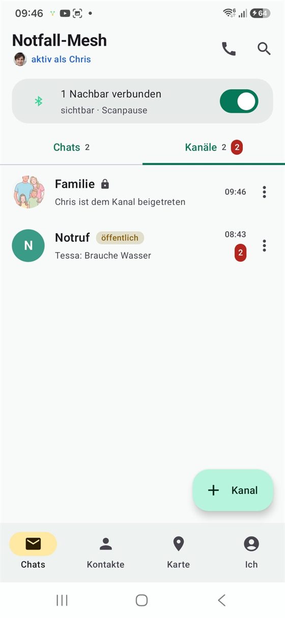 Kanäle — eigene Gruppe und der offene Notruf-Kanal